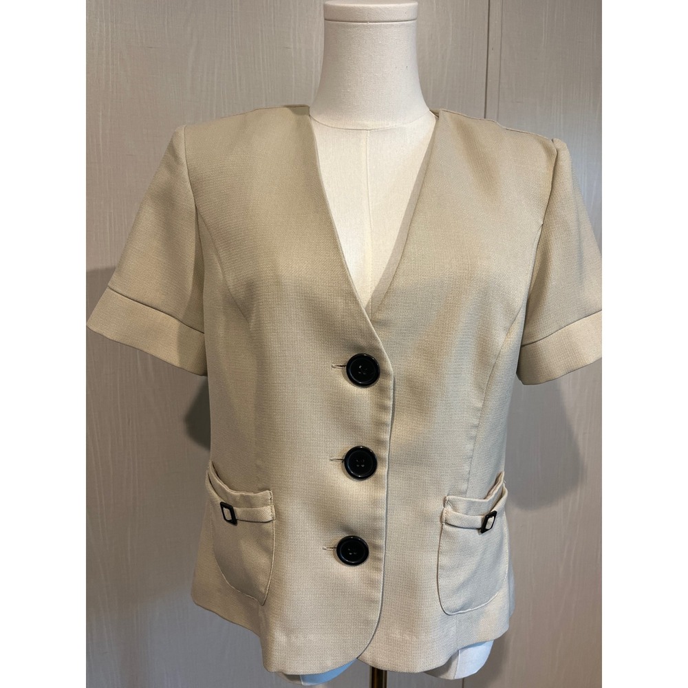 Studio I Tan Khaki Short Sleeve Button Front Blazer Jacket Size 10